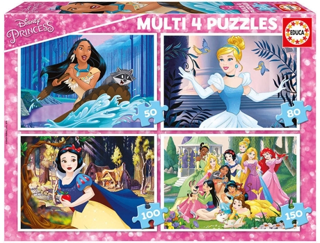 Puzzle EDUCA 4x Puzzle Progresivo Disney Princess 15-150 (Edad Mínima: 3 Años - 150 Piezas)