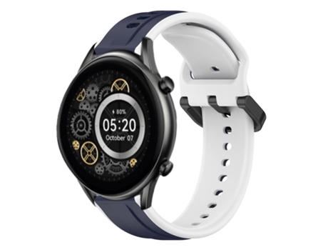 Correa de Reloj Inteligente para Xiaomi Haylou RT2 LS10 Silicona Bicolor con Bucle Convexo de 22 mm (Azul Medianoche + Blanco)