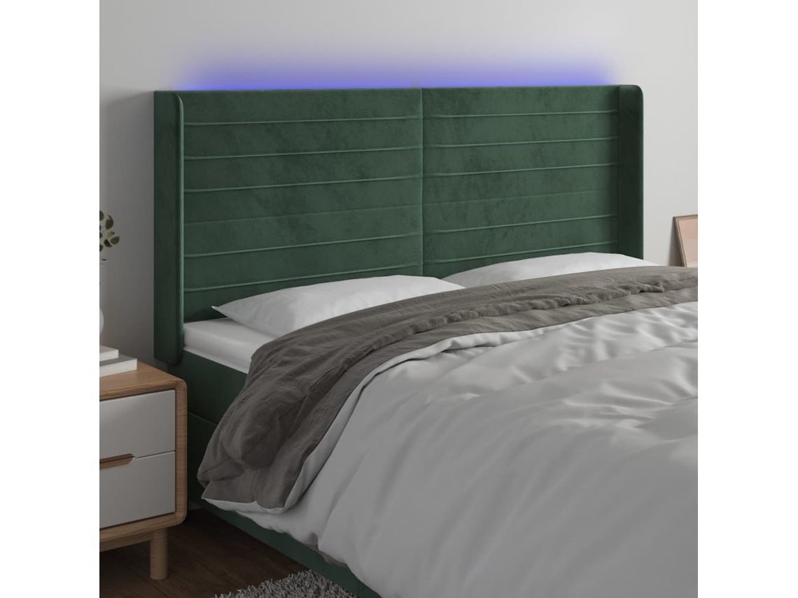 Cabecerocabecero De Camapanel De Cabecera Con Led De Terciopelo Verde Oscuro 203x16x118/128 Cm