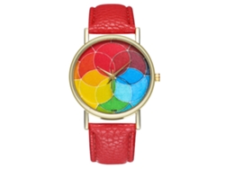 Reloj Casual De Moda Para Hombre Y Mujer De Cuarzo Con Correa De Cuero Rojo