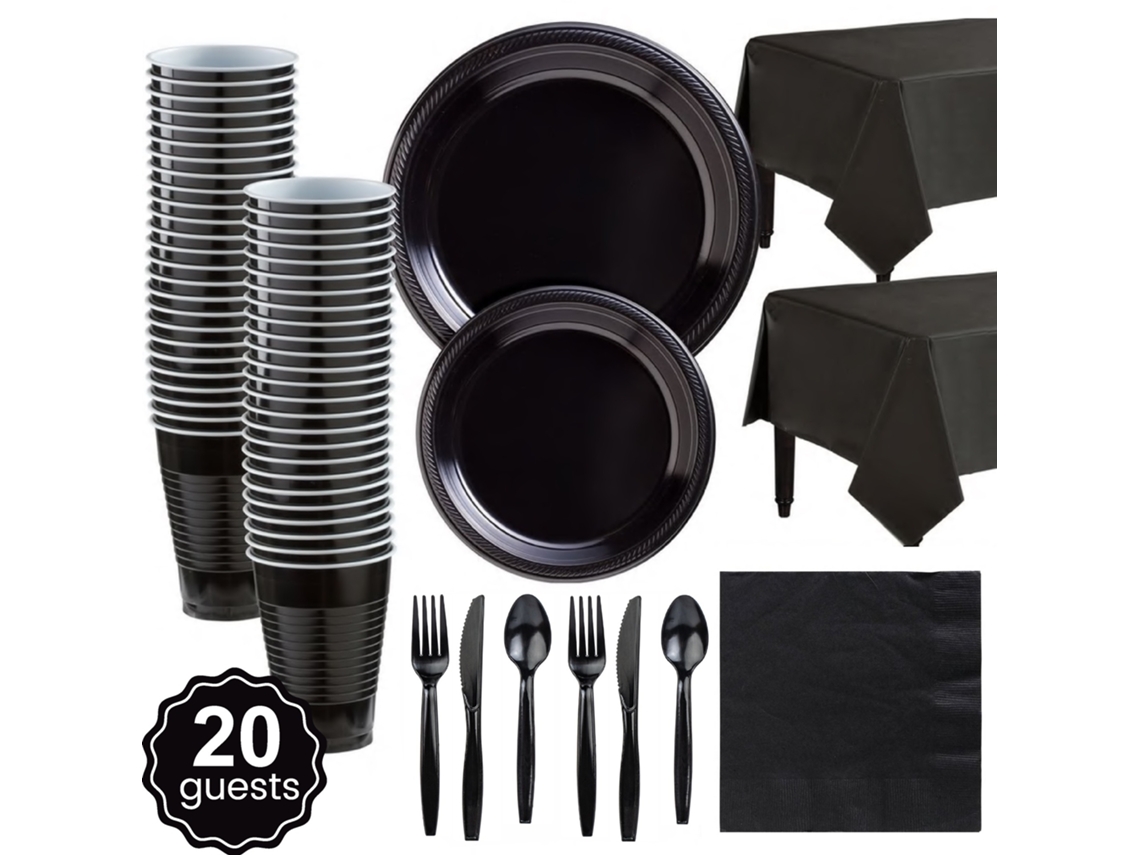 Juego de platos y vasos desechables de plástico para fiesta navideña de Digitallab para 20 personas (negro)