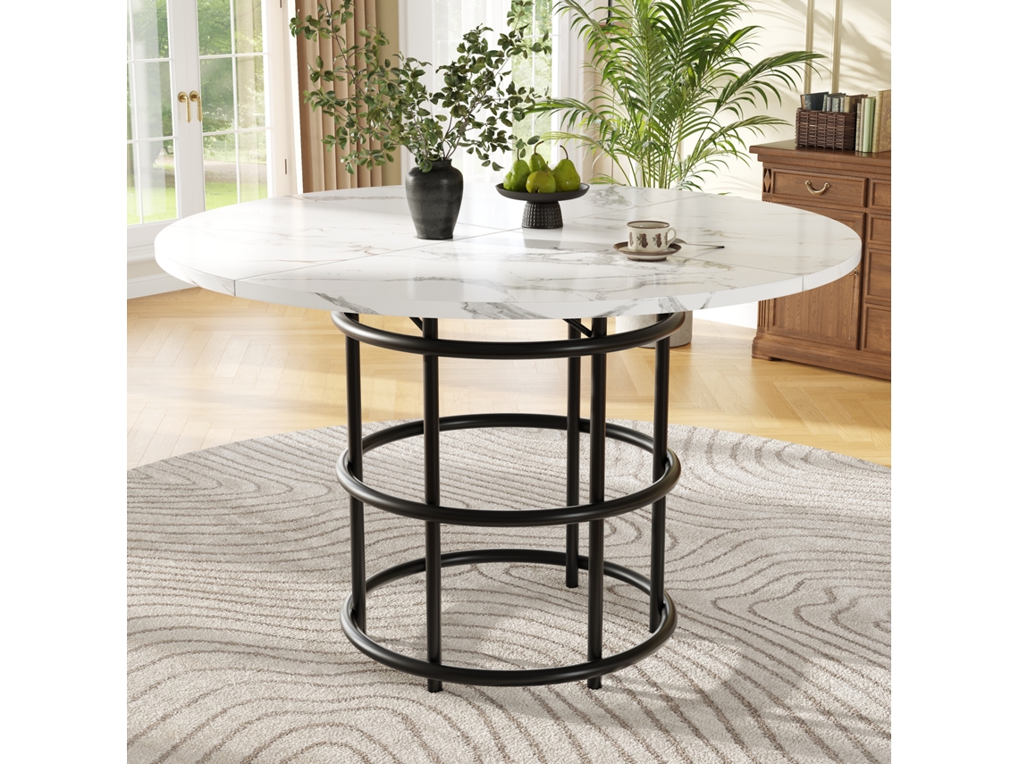 Mesa de comedor redonda de 100 × 100 × 76 cm, ideal para cocina y comedor, mesa de centro para 4-6 personas.