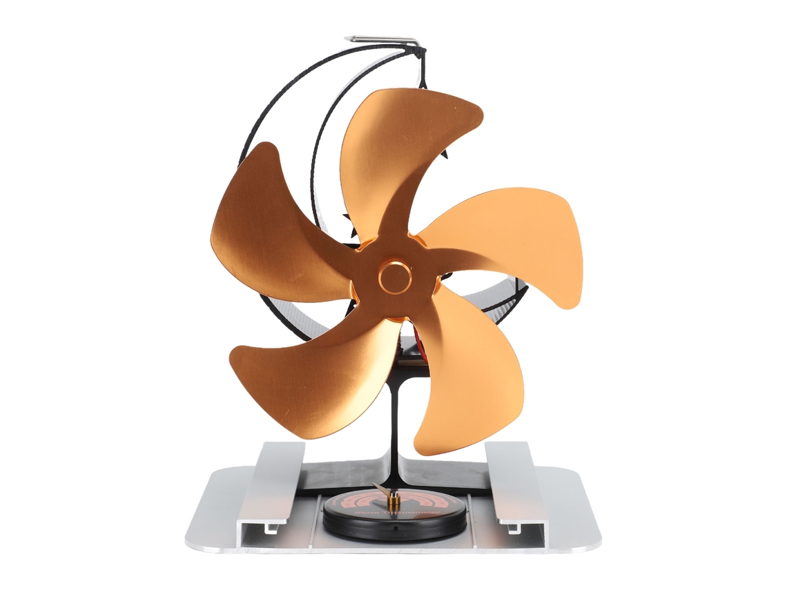 Ventilador Para Estufa De Leña Con 5 Aspas, Termómetro, Protector Térmico, Silencioso, Aluminio.