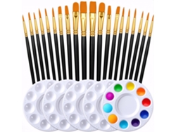 Juego de 20 pinceles de nailon con 5 paletas para acuarela, óleo y gouache - Digitallab (negro)