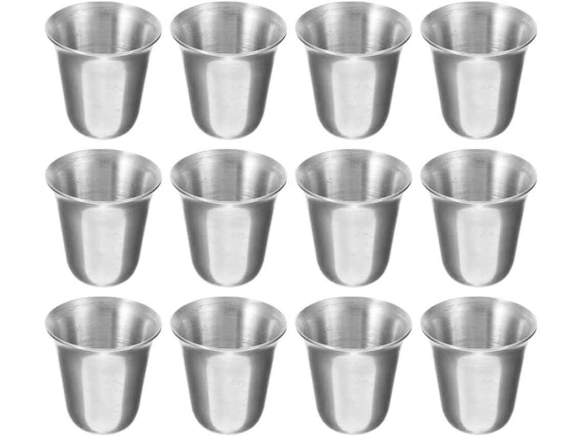 Conjunto De 12 Cálices De Comunhão Compactos E Empilháveis Em Aço Inoxidável.