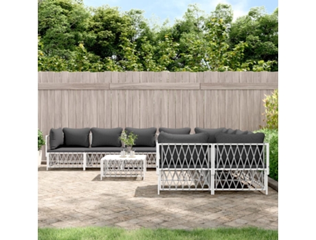 Conjunto 9 de muebles de jardín VIDAXL con cojines acero blanco