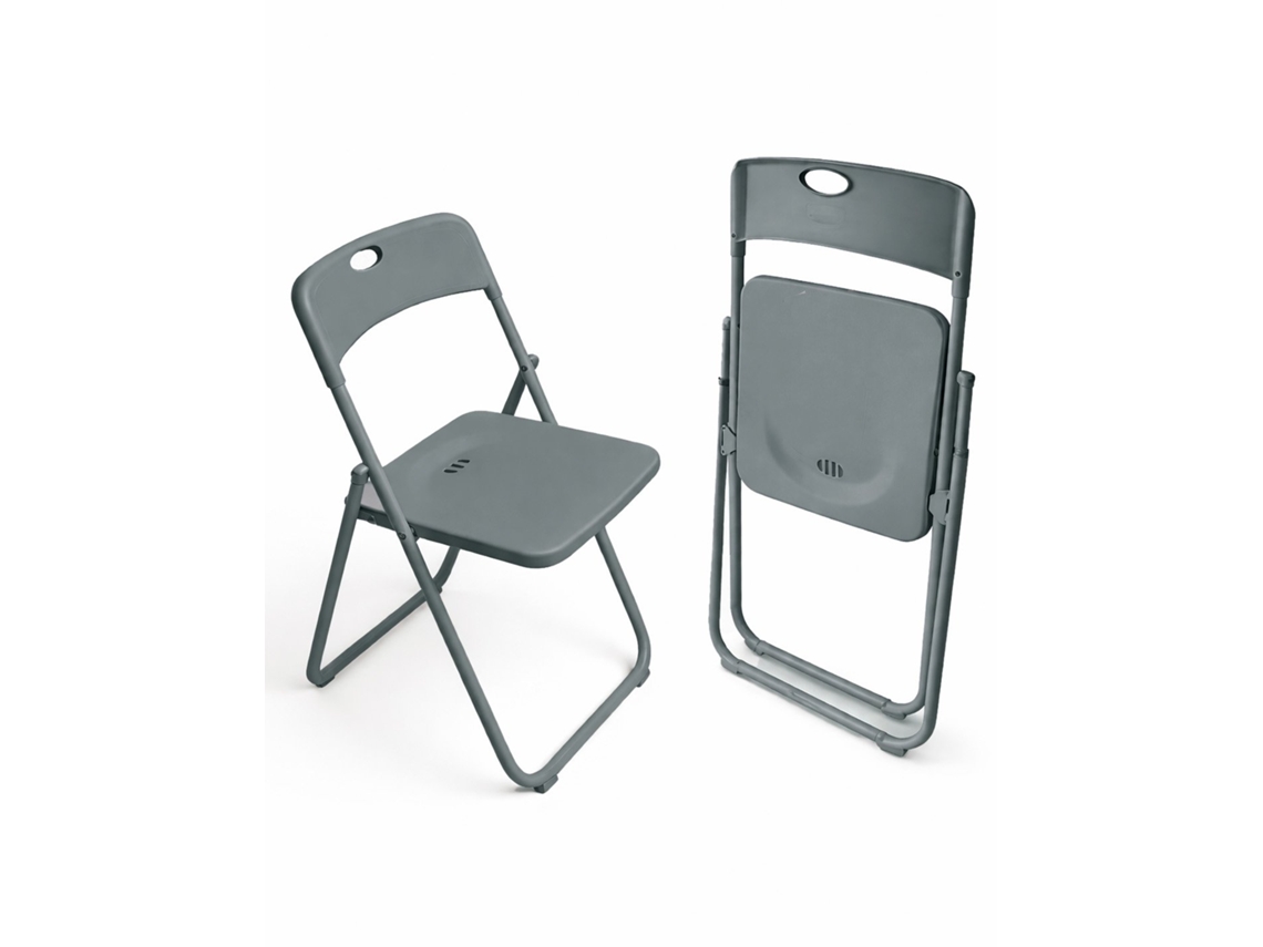 Silla Plegable Metálica Monolith | 48 X 47 X 73 Cm | Plástico Reforzado Y Patas De Hierro Con Refuerzo De Acero | Resistente Gris Oscuro 1 Unidad