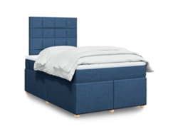 Cama Box Spring Con Colchón Tela Azul 120x200 Cm