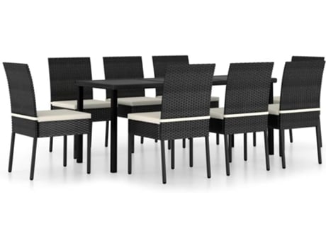 Conjunto 9 Conjunto de comedor de jardín VIDAXL ratán sintético negro