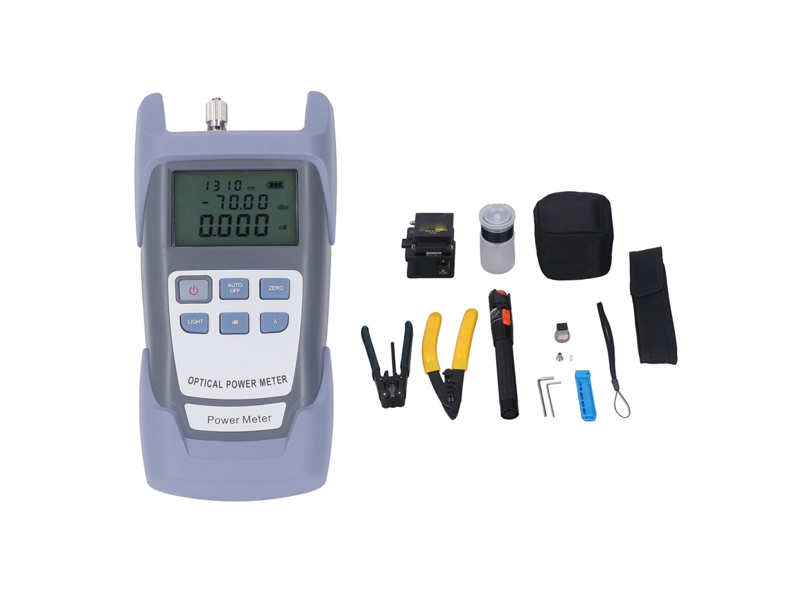 Kit De Prueba De Fibra Óptica Con Medidor De Potencia, Cortador Y Accesorios Para Longitudes De Onda De 850 A 1625 Nm.