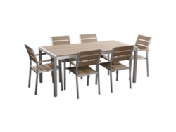 Conjunto de jardín 6 plazas de metal plateado/madera clara BELIANI Vernio