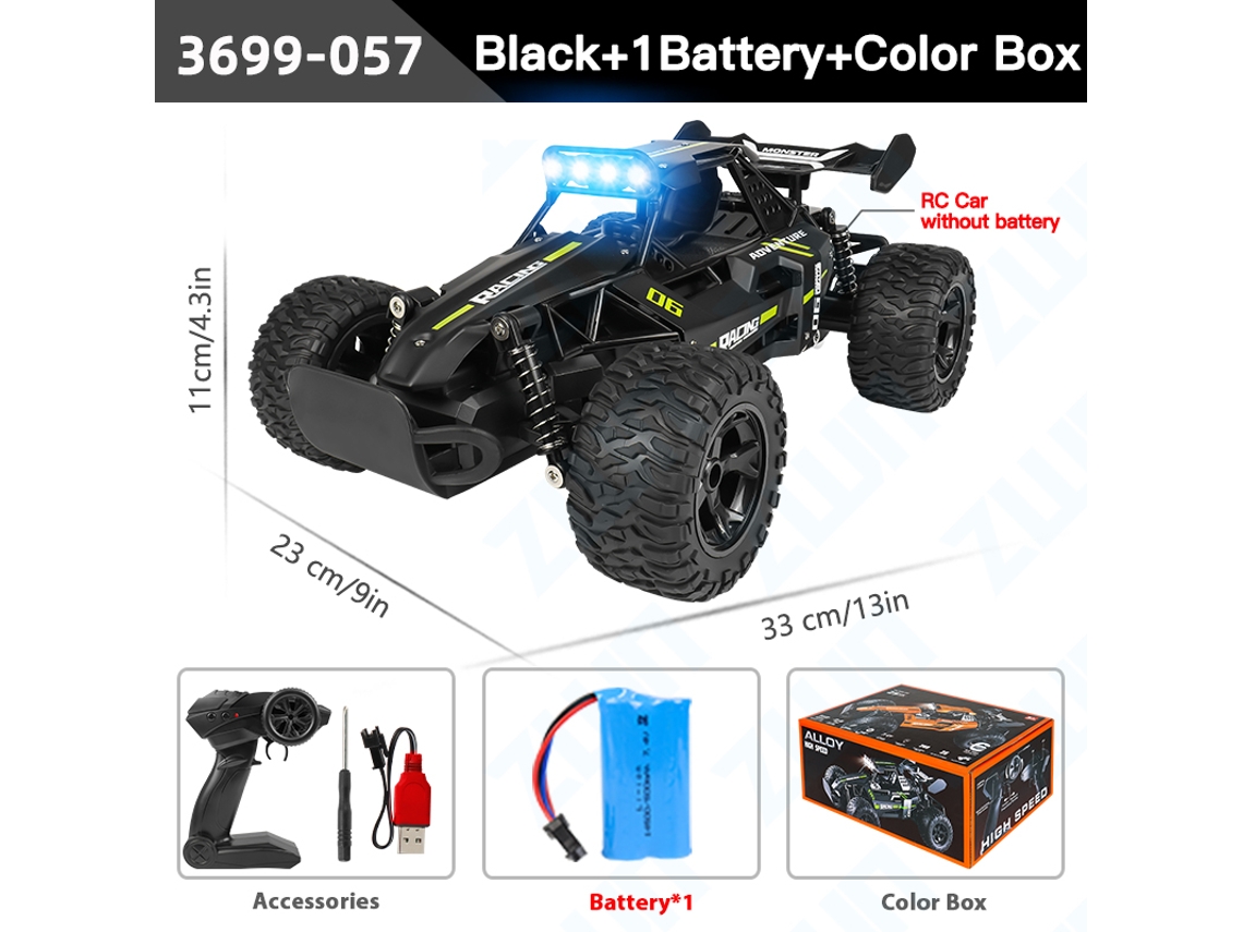 Coche RC 112 116, 20 km/h, con luces LED, 2,4 g, todoterreno de aleación, control remoto, juguete para niños, color negro. Aeuzwr
