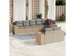 Conjunto de 8 sofás de jardín con cojines de mimbre beige Dkd Home Decor