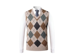 2026-chaleco Sin Mangas De Lana Para Hombre Pullover Cuello V Tejido Slim Fit Estampado Argyle Gris Bordeaux Caqui M Caqui