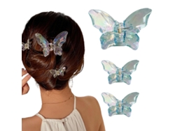 3 pinzas de plástico con forma de mariposa para el pelo, ideales para cabello fino.