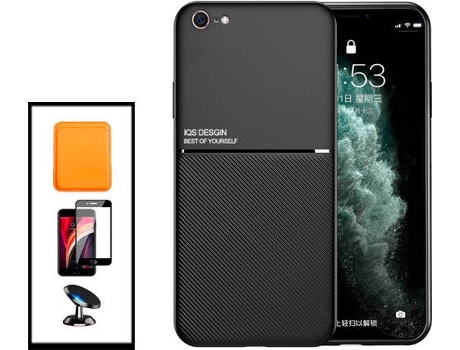 Kit Carcasa Magnética Anti Choque + Cartera + Protector de Pantalla iPhone SE 2022 G4M Negro
