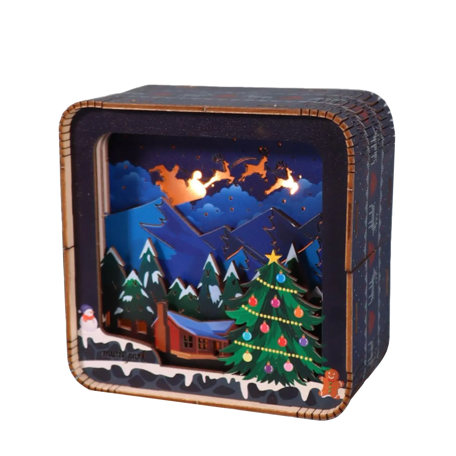 (navidad) Set De Maquetas De Madera De Parque Musical, Rompecabezas 3d Para Adultos, Luz Nocturna, Manualidades