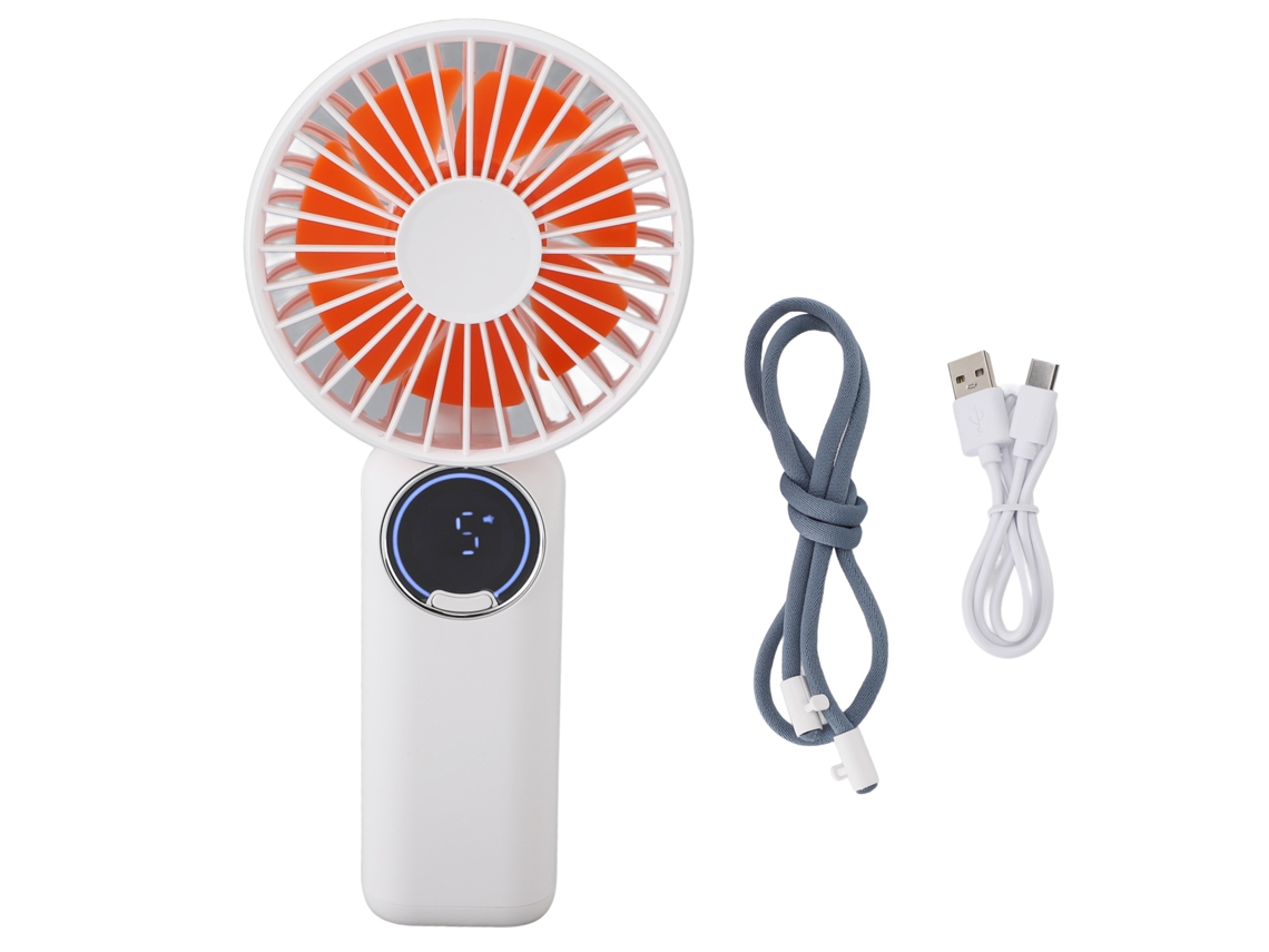 Ventilador portátil USB plegable de 6 velocidades con pantalla digital.