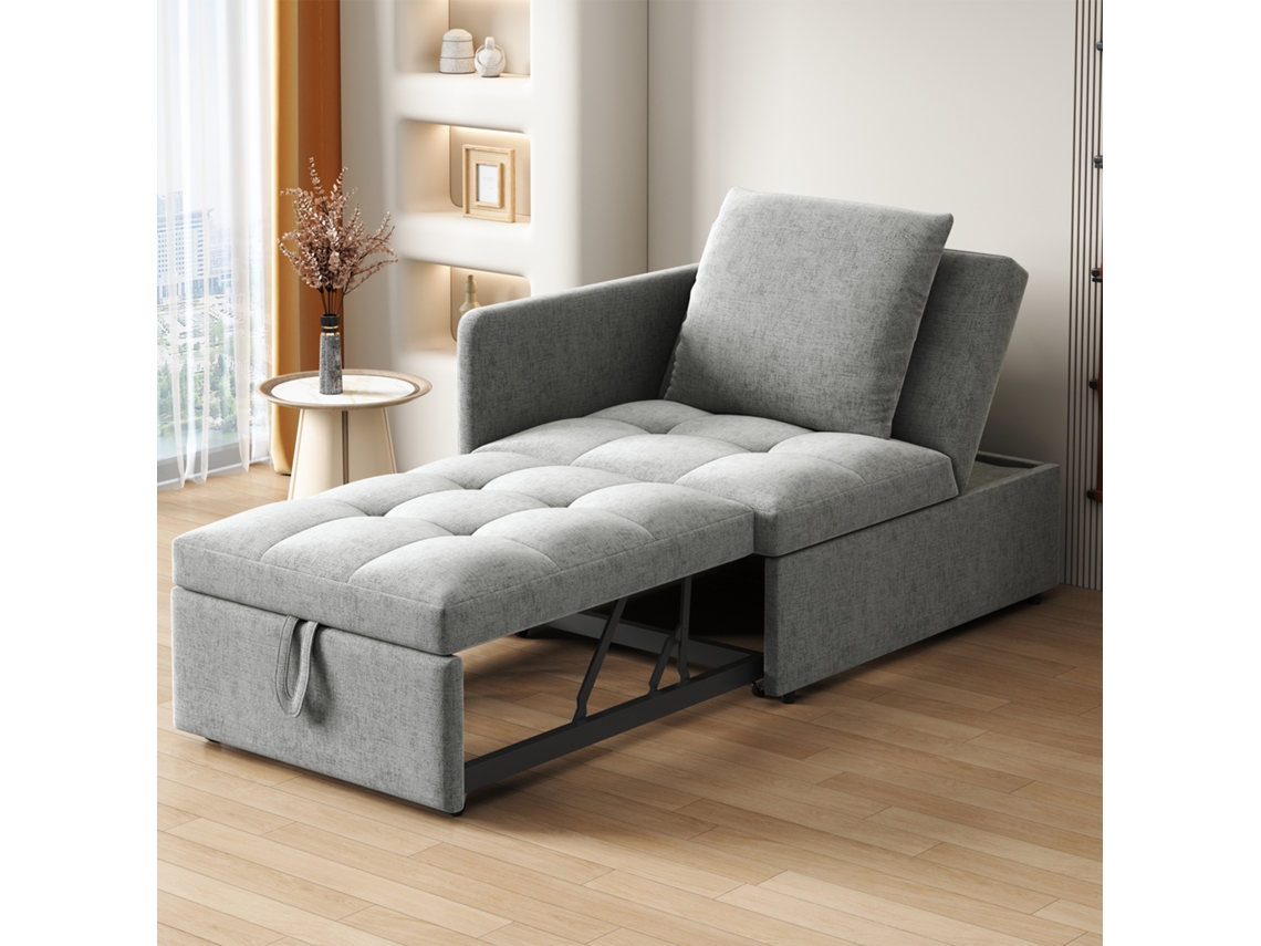Sofá Cama Tapizado 177x68x65 cm Sofá Cama Multifuncional 3 en 1 Lino Respaldo Ajustable Gris Mobrio