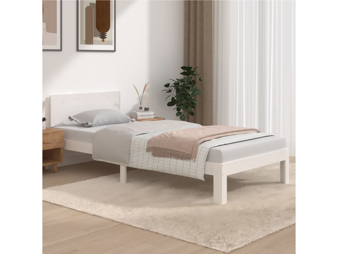 Estructura De Cama Sin Colchón Madera De Pino Blanca 90x200 Cm