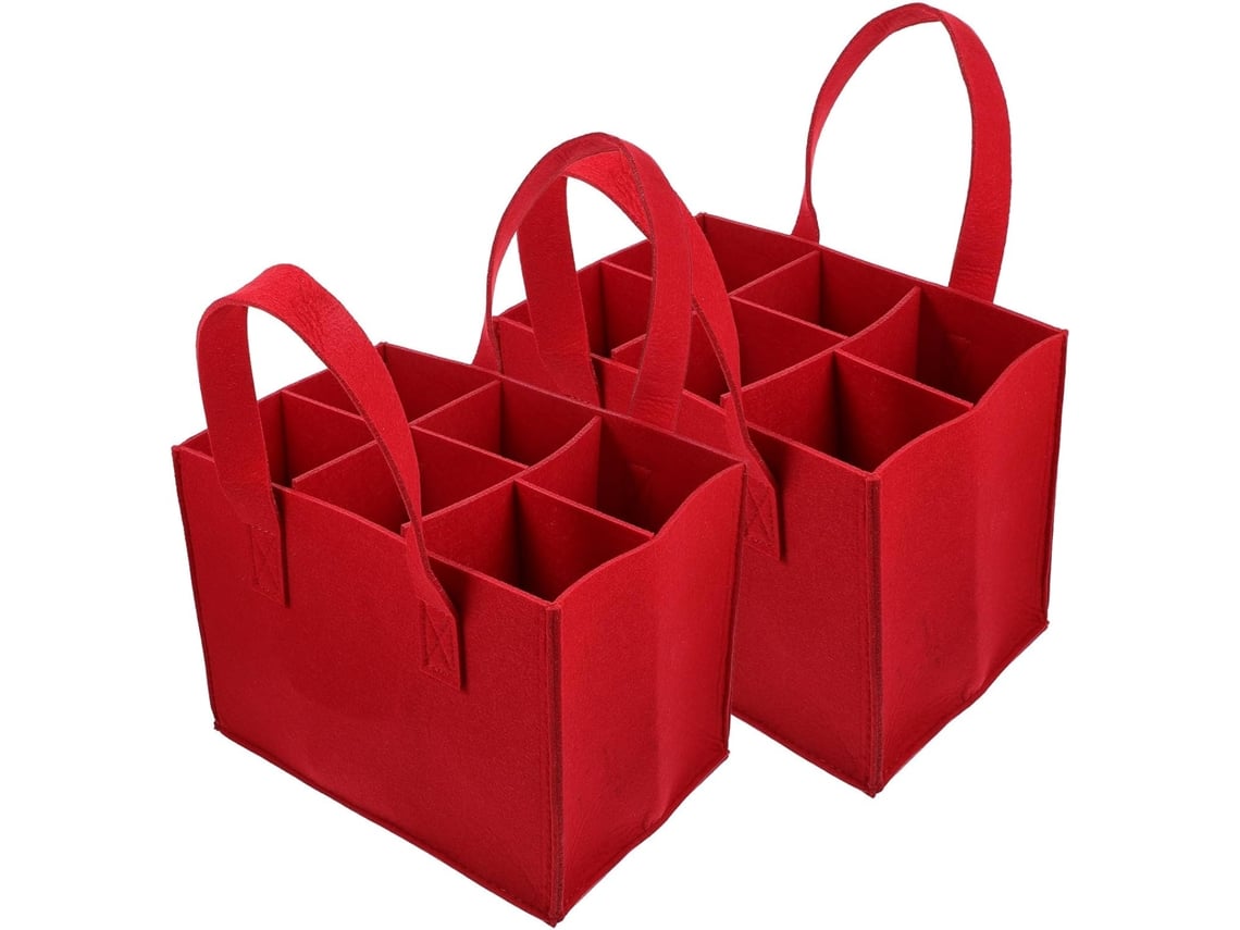 Bolsas De Transporte Para Botellas De Vino Nuobesty, Paquete De 2, De Fieltro Rojo, Con 6 Compartimentos, Portátiles.