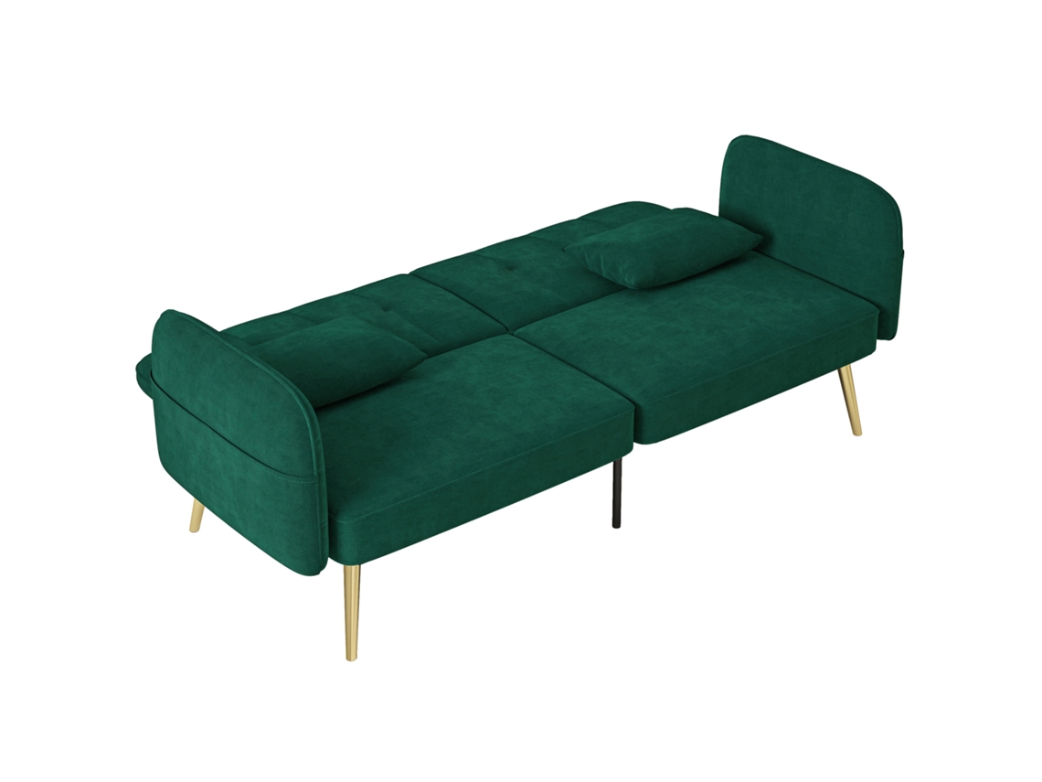 Sofá Conversível De 2 Lugares, Sofá Cama, Sofá Click-clack Em Tecido De Veludo Com Encosto Regulável, Fonce Verde