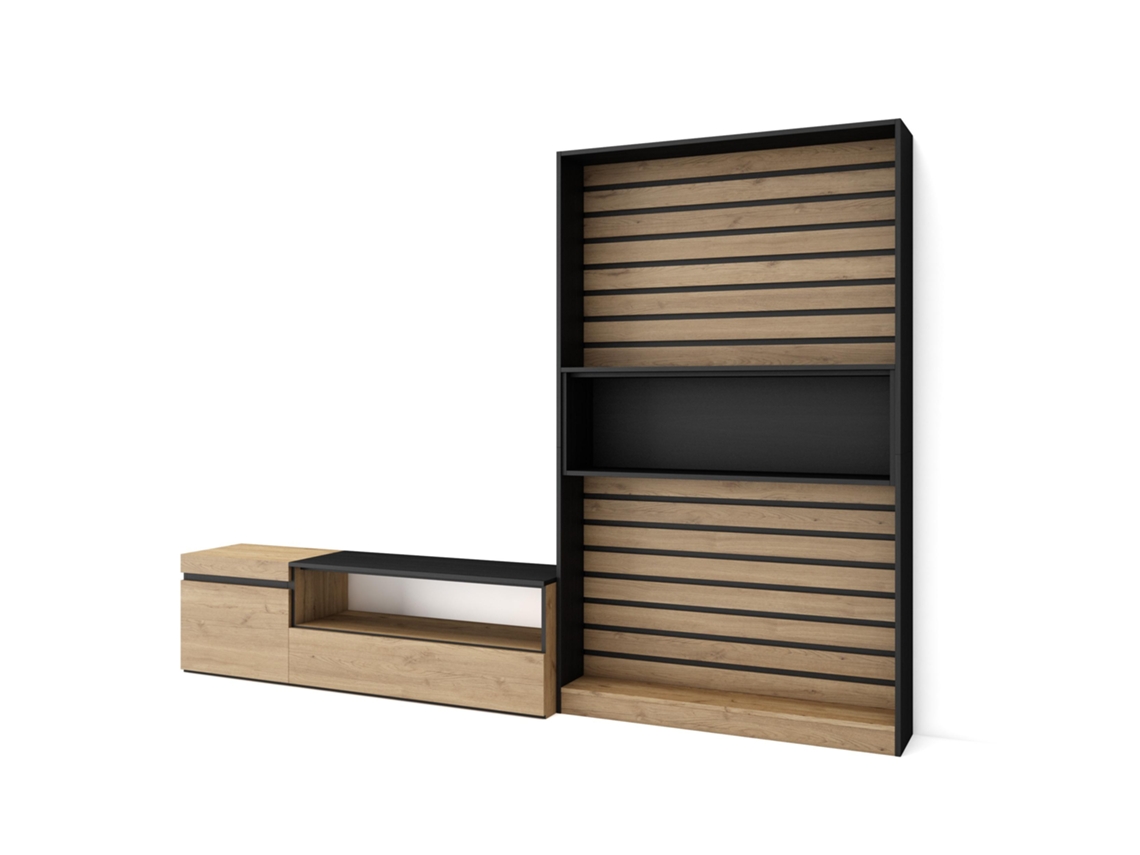 Muebles de Salón para TV 260x186x35cm Para TV hasta 65 Mueble Televisión Roble y negro