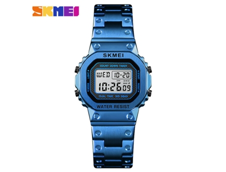 Reloj deportivo de acero inoxidable con alarma multifunción, resistente al agua, digital, LED, para hombre y mujer, color azul LUUCOZK