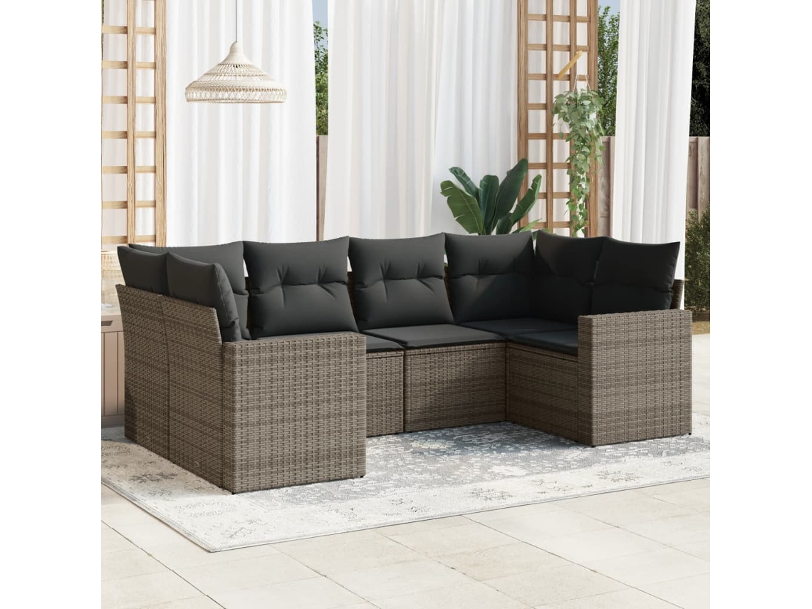 Conjunto de 6 sofás de jardín con cojines en mimbre gris DKD Home Decor