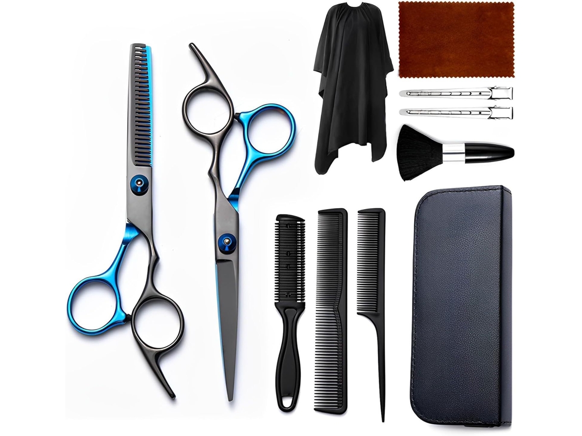 Kit De Tijeras De Peluquería De 11 Piezas Digitallab Azul Y Negro
