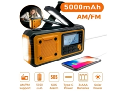 Radio portátil de emergencia de 5000 mAh con energía solar, manivela, radio multibanda AM/FM/SW, linterna LED, reproductor Viewleaf y banco de energía.