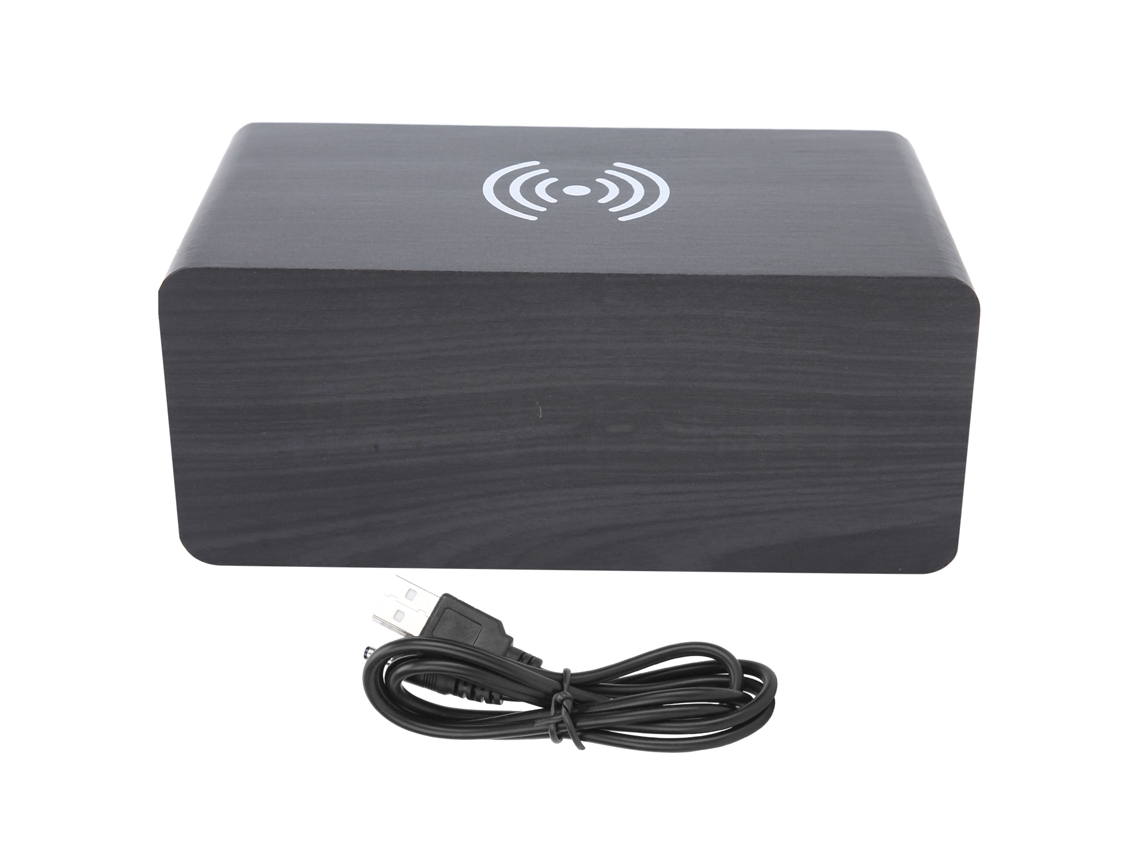 Altavoz Bluetooth Inalámbrico De Madera Multifuncional Con Reloj Alarma 2000mah Altavoz Estéreo Mini Portátil Luz Verde Negro