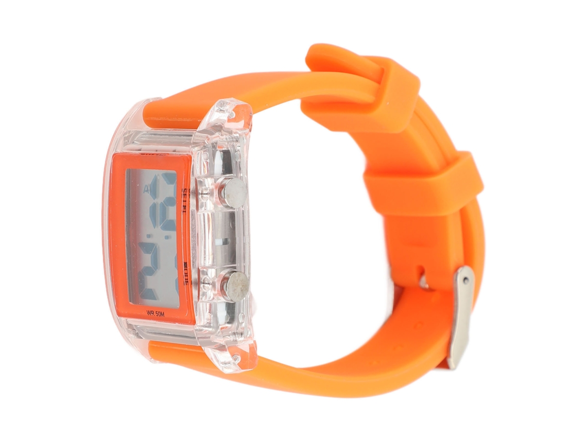 Reloj Deportivo Digital Con Luz El, Resistente Al Agua Hasta 50 M, Correa De Silicona Naranja.
