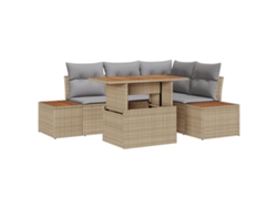 Conjunto 5 De Sofás De Jardín Con Cojines Vidaxl Beige De Ratán Poliéster