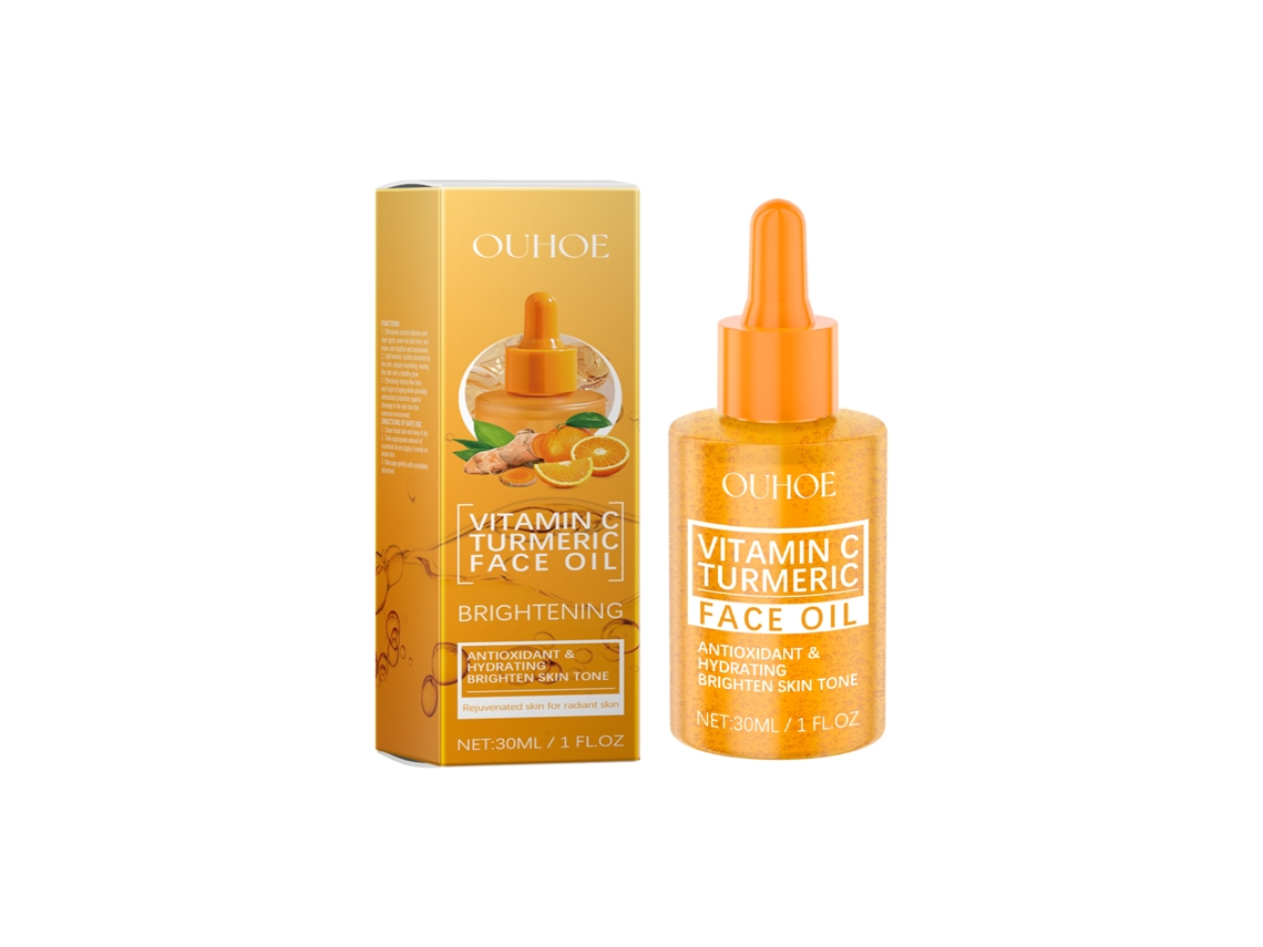 Aceite iluminador con vitamina C y cúrcuma para una piel radiante.