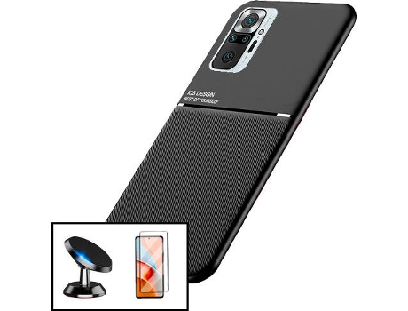 Kit Funda Magnetic Lux, 5D Full Cover y Soporte Magnético de Coche Xiaomi Redmi Note 10 Pro+ PHONECARE Negro