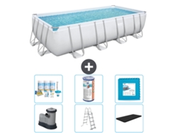 Piscina BESTWAY Rectangular Power Steel - 549 x 274 x 122 - Gris - Incluida bomba - Escalera - Cobertor Paquete de mantenimiento - Filtrar - Baldosas