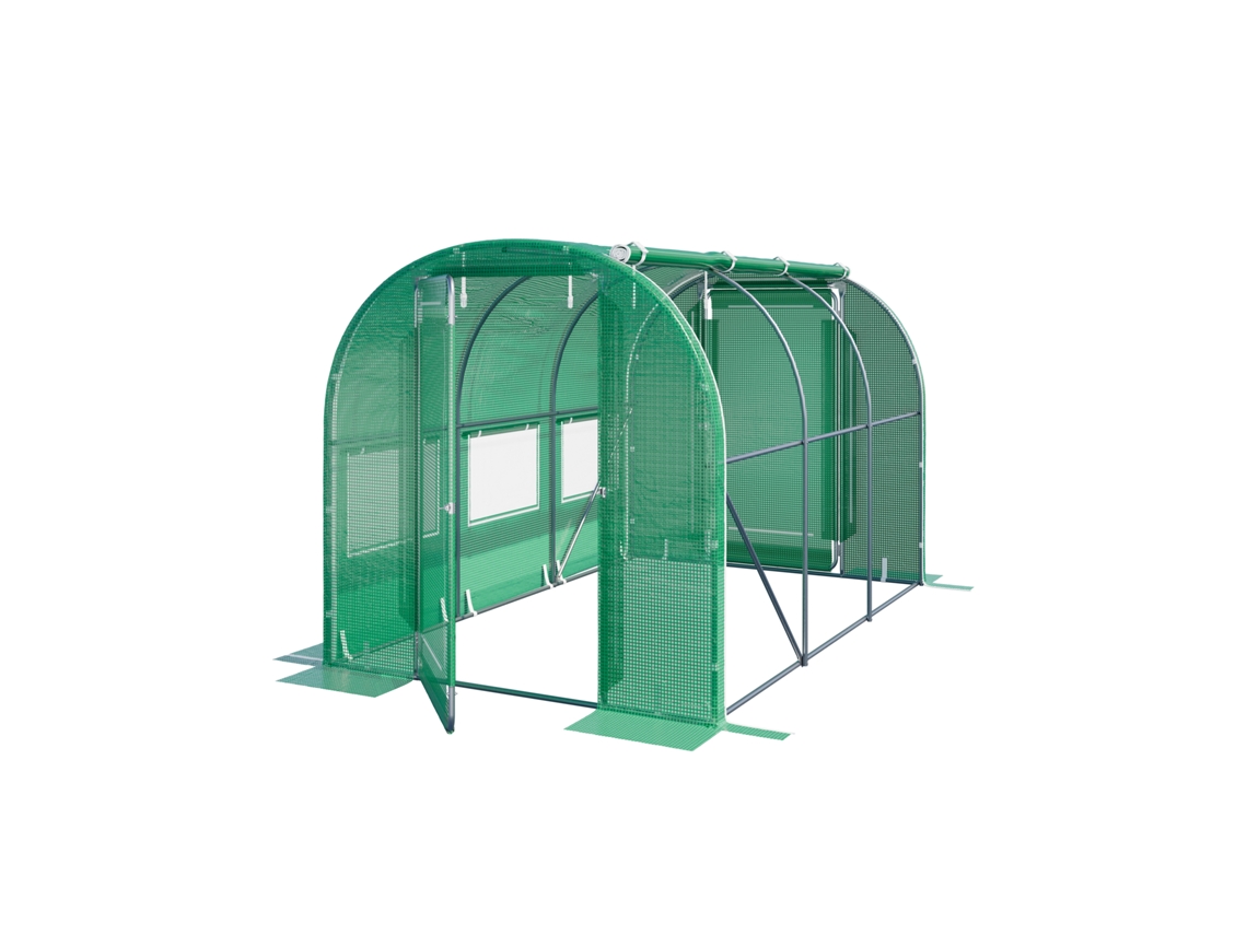 Invernadero túnel Premium de 2x3 m con puerta abatible y lona de PE verde transparente de 180 g/m² - Toolport