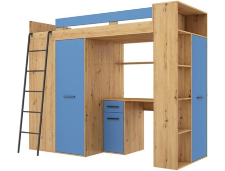 Litera con Escritorio BIM MUEBLES Verana L Roble y Azul (Medidas colchón: 90x200 cm)