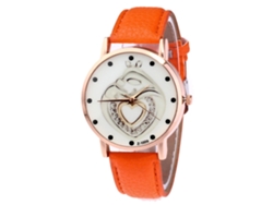 Reloj De Pulsera De Cuero Moda Cuarzo Ocio Para Hombre Y Mujer (naranja)
