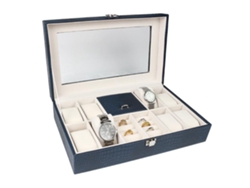 Caja De Joyería Con Cristal Acrílico Para Relojes Pendientes Anillos Collares Azul