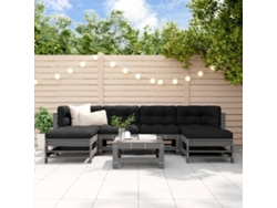Conjunto de jardín DKD Home Decor de 7 piezas con cojines de madera maciza en gris