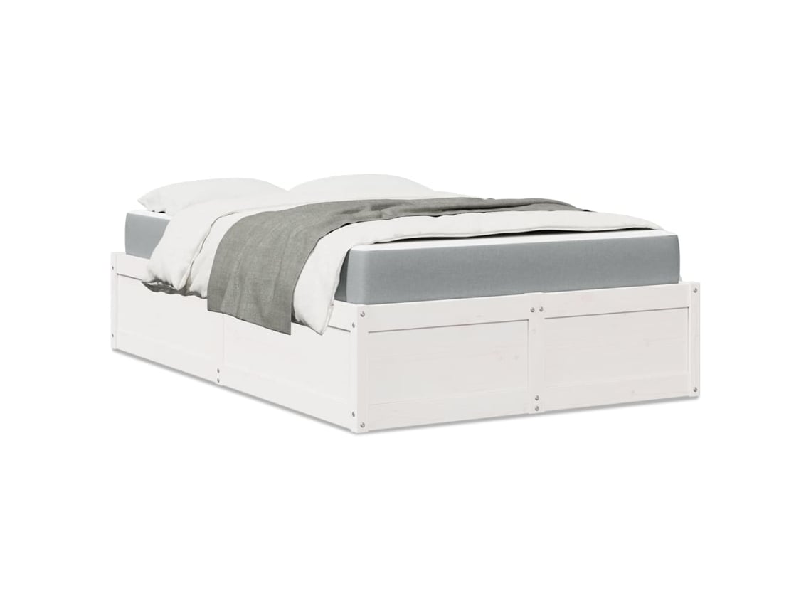 Cama Con Colchón Madera Maciza De Pino Blanco 140x190 Cm