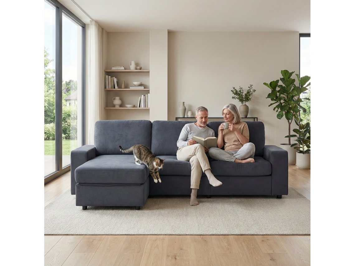 Sofá Esquinero 3 Plazas - Multifuncional, Con 4 Compartimentos De Almacenamiento, Chaise Longue, Cómodo - Gris Oscuro