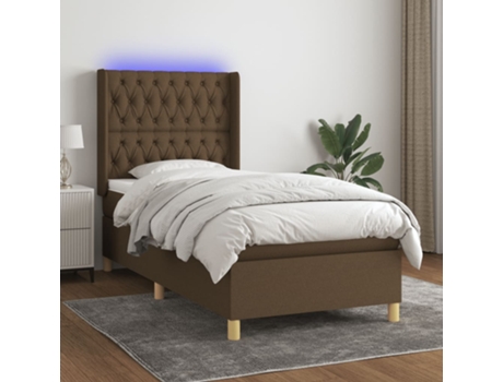 MAISON EXCLUSIVE Cama con somier y colchón LED 90 x 190 cm tela marrón oscuro