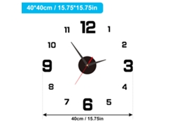 Reloj de pared silencioso 3D Baok, luminoso, para armar uno mismo, sin perforaciones, sin marco, acrílico, 40 cm, negro, para sala de estar, oficina, dormitorio, decoración moderna.
