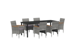 Conjunto de comedor de jardín vidaXL de 7 piezas de ratán sintético gris
