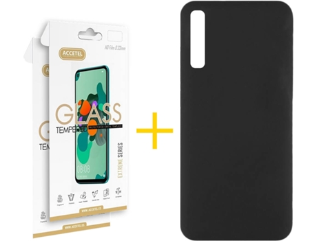 Kit Funda + 2 Protectores de Pantalla Samsung Galaxy A30s ACCETEL Silicona Líquida (Negro)