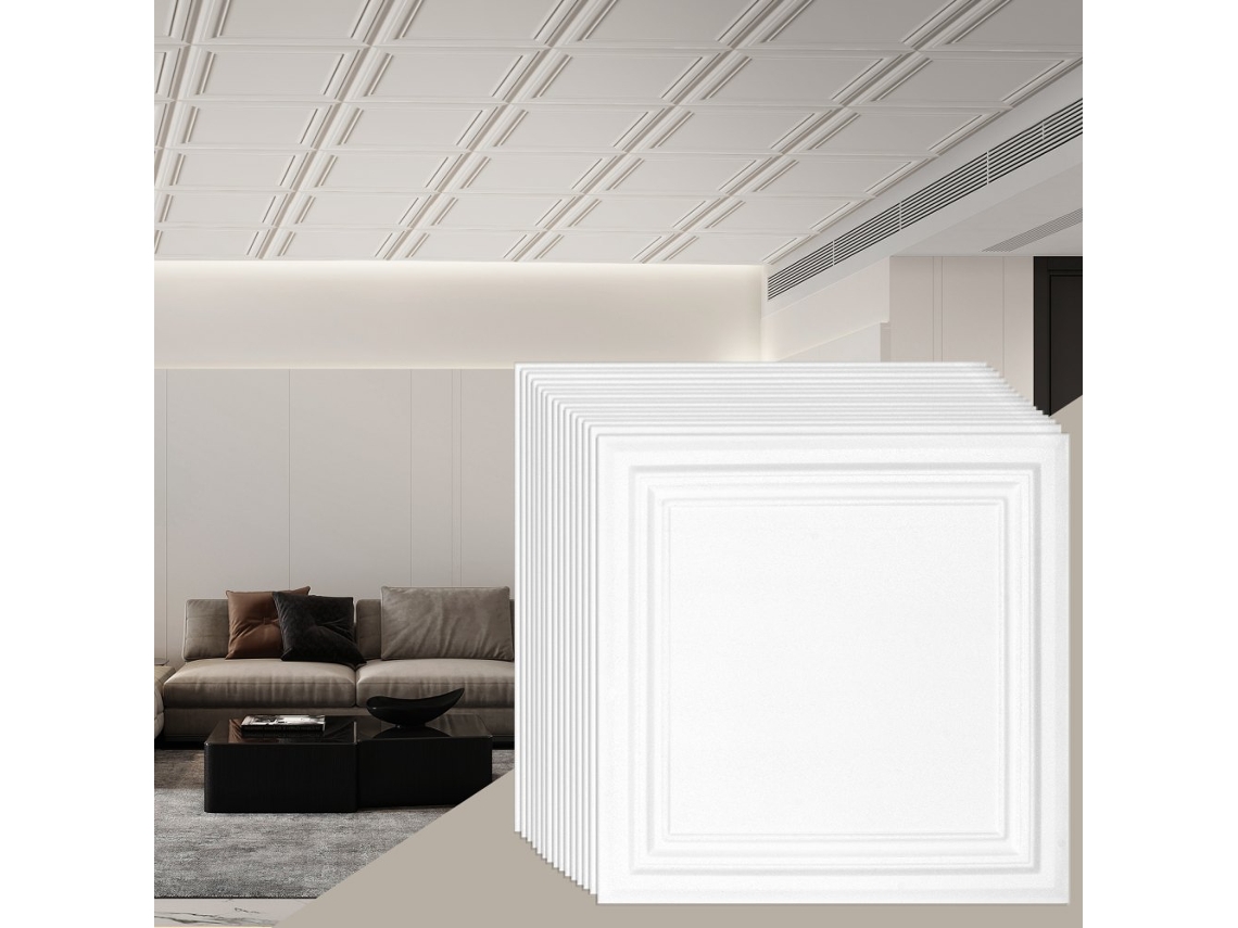 Juego de 12 Paneles de Techo de PVC Blanco 605x605mm para Decoración Tekmaquinas