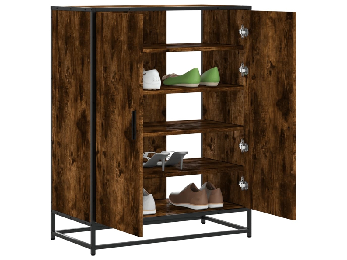 Zapatero | Armario Zapatero De Madera Y Metal Roble Ahumado 75x38x97,5 Cm